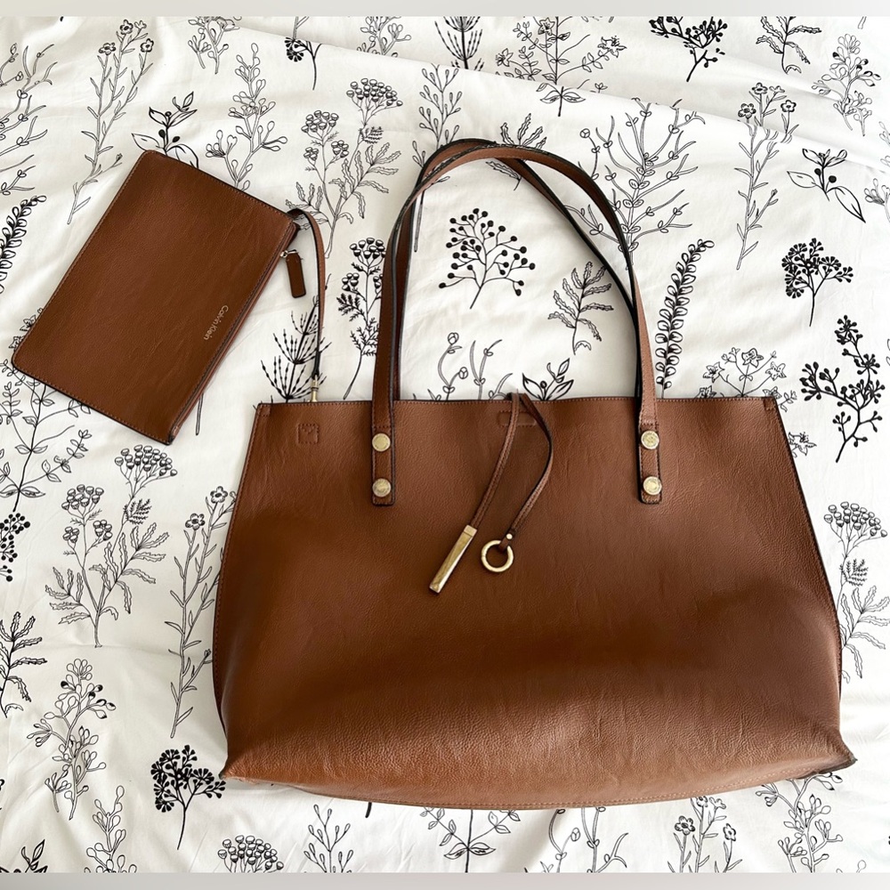 Calvin Klein Reversible Tote Bag - LARGE Camel Brown & Blk - LAST CHANCE